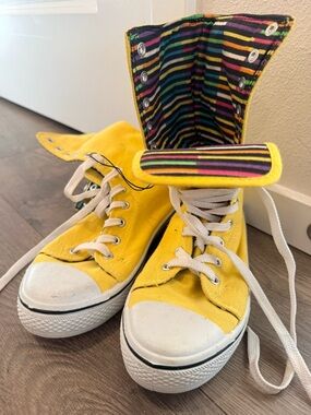 Yellow High-Top Canvas Sneakers with Striped Lining